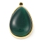 Cat Eye Pendants, with Ion Plating(IP) 304 Stainless Steel Findings, Manual Polishing, Teardrop, Dark Green, Real 18K Gold Plated, 22x14x7mm, Hole: 1.5mm