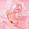 Alloy with Imitation Pearl Adjustable Cuff Rings for Women, Rose Gold, Pink, Inner Diameter: 18mm