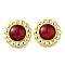 304 Stainless Steel Red Agate Stud Earrings, Flower, Real 18K Gold Plated, 35mm