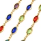 Brass Glass Horse Eye Link Chains, with Spool, Long-Lasting Plated, Soldered, Lead Free & Cadmium Free, Rack Plating, Real 18K Gold Plated, Colorful, 16.5x6x2mm