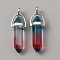 Glass Double Terminal Pointed Pendants, Bullet Charms, with Platinum Alloy Findings, Dark Red, 42x13x10mm, Hole: 3.5x5mm