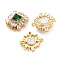 Brass Micro Pave Cubic Zirconia Magnetic Clasps, with Glass, Rectangle, Green, 3-Strand, 6-Hole, Real 18K Gold Plated, 20.5x17.5x9mm, Hole: 1.1mm