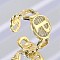 Brass Micro Pave Clear Cubic Zirconia Open Cuff Rings for Women, Letter, Rack Plating, Long-Lasting Plated, Cadmium Free & Lead Free, Real 18K Gold Plated, Letter P, 11.5mm