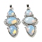 Opalite Pendants, Rack Plating Brass Flower Charms, Cadmium Free & Lead Free, Platinum, 47x24x6.5mm, Hole: 7.5x5mm