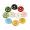 Flat Round with Flower Glass Beads, Golden Metal Enlaced, Mixed Color, 17x7mm, Hole: 1.2mm