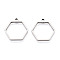 201 Stainless Steel Pendants, Stainless Steel Color, Hexagon, 28x27x3mm, Hole: 2.2mm