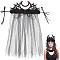 Felt Cloth and Alloy Headwear Crown, with Glass Beads, for Halloween, Black, 1220mm, Flower: 570x310x20mm