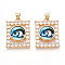 Brass Micro Pave Clear Cubic Zirconia Pendants for Women, Rectangle with Eye, with Resin, Real 18K Gold Plated, Sky Blue, 26~27x20x7~8mm, Hole: 3.5~4x5mm