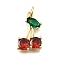 Brass Glass Pendants, Cherry, Faceted, Real 18K Gold Plated, 20.5x14x4mm, Hole: 3mm