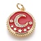 Brass Micro Pave Cubic Zirconia Pendants, with Enamel, Flat Round with Moon and Star, Golden, Red, 18x16.5x2mm, Hole: 3.5mm