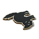 ハロウィン片面プリント木製ビッグペンダント  猫の形のチャーム  ブラック  51x47.5x2.5mm  穴：2.5mm WOOD-H103-03-3