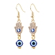 Boucles d'oreilles pendantes en cristal avec strass et mauvais œil en émail EJEW-JE05012-04-1