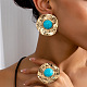 Комплекты из плоских круглых колец из сплава и синтетической бирюзы и сережек-гвоздиков FS-WG73FC1-02-3