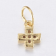 Brass Micro Pave Cubic Zirconia Tiny Cross Charms ZIRC-E135-31G-2