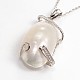 Oval Natural White Shell Pendants & Earrings Jewelry Sets SJEW-P066-02-2