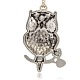 Antique Silver Alloy Rhinestone Owl Pendants for Halloween Jewelry ALRI-J060-37AS-2