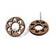 Donut with Flower Walnut Wood Stud Earrings with 316 Stainless Steel Pin for Women EJEW-N017-007-3