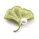 Spilla in lega foglia con perla in resina JEWB-O009-05-1