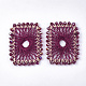 ポリエステル織りの大きなペンダント装飾  鉄パーツとガラスビーズ  長方形  ライトゴールド  赤ミディアム紫  55.5~56.5x40.5~41.5x4mm WOVE-T012-04B-1