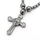Trendy Men's Non-Magnetic Synthetic Hematite Beaded Necklaces NJEW-M002-08-2
