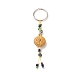 Porte-clés plat rond en perles de lave naturelle KEYC-O011-08-2