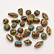 Handmade Tibetan Style Beads, Brass with Synthetic Coral and Turquoise, Antique Golden, 8~25x8~13mm, Hole: 1~1.5mm