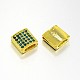 Golden Plated Square Alloy Rhinestone Slide Charms RB-J512-06G-1