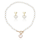 Collar con colgante de corazón de perla de plástico abs anattasoul con cadenas de cuentas y aretes colgantes SJEW-AN0001-18-1