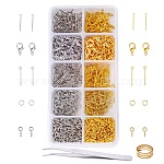 PandaHall Elite DIY Makings, Zinc Alloy Lobster Claw Clasps, Iron Eye Pins & Head Pins & Screw Eye Pin Bail Peg & Jump Rings, Brass Assistant Tool, Mixed Color, Boxes: 13.5x7x3cm