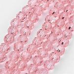 Hilos de cuentas de vidrio transparente, imitar cristal austriaco, facetas (32 facetas), redondo, rosa, 6mm, agujero: 1 mm, aproximamente 96~98 pcs / cadena, 20~21 pulgada