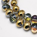 Abalorios ovales de cristal de cristal medio chapado en hebras, cobre recubierto, 13x16mm, agujero: 1 mm, aproximamente 49 pcs / cadena, 25.1 pulgada