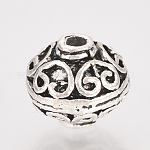 Tibetischer stil legierung perlen, Runde, cadmiumfrei und bleifrei, Antik Silber Farbe, 9x9 mm, Bohrung: 1 mm, ca. 485 Stk. / 1000 g