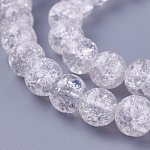 Crackle Glass Bead Strands, Round, Clear, 8mm, Hole: 1mm, about 47~48pcs/strand, 14.56 inch~15.15 inch(37~38.5cm)
