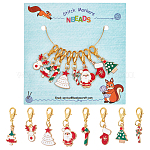 NBEADS 8 Pcs Christmas Theme Stitch Markers, 8 Styles Christmas Tree/Christmas Reindeer Alloy Enamel Crochet Stitch Marker Charms Locking Stitch Marker for Knitting Weaving Sewing Handmade Jewelry