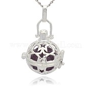 Silver Color Plated Brass Hollow Round Cage Pendants KK-J226-07S