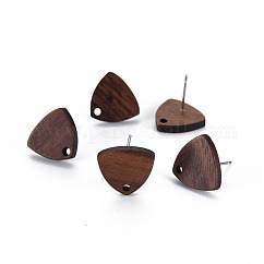 Risultati di orecchini a bottone in legno di noce, con perno in acciaio inox 304, triangolo, marrone noce di cocco, 13x14mm, Foro: 1.6 mm, ago :0.6mm