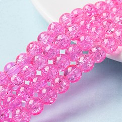 Lackiert Knistern Glasperlen Stränge, Runde, neon rosa , 8 mm, Bohrung: 1.3~1.6 mm, ca. 100 Stk. / Strang, 31.4 Zoll