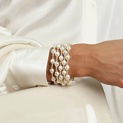 Bracelets multi-rangs de perles de style baroque pour femmes, véritable 18k plaqué or, 6-7/8 pouce (17.5 cm)