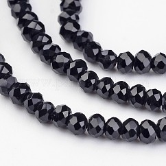 Abalorios de vidrio electrochapdo, facetados, rerondana plana, negro, 2.9~3.3x2mm, agujero: 1 mm, aproximamente 135~140 pcs / cadena, 32~34 cm