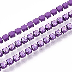 Chaînes strass de fer de tasse, avec bobine, orchidée noire, 2x2x2mm, environ 29.99 pied (9.14 m)/rouleau