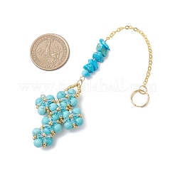 Подвесные украшения из стеклянных бусин и синтетической бирюзы&nbsp;HJEW-MZ00402-01