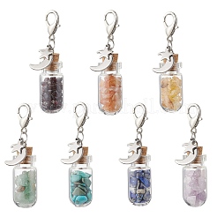 Pendentif décoratif en forme de bouteille à souhaits en verre avec éclats de pierres précieuses naturelles et synthétiques de chakra&nbsp;GG-CJBAB5