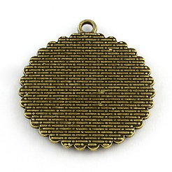 Lega rotonda e piatta impostazioni ciondolo cabochon di stile tibetano&nbsp;TIBEP-Q049-14AB-NR