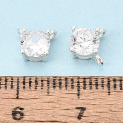 925 Sterling Silber Pavé klare Kubisch Zirkonia flache runde Charms&nbsp;STER-T008-69S-01
