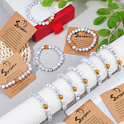 1 комплект эластичных браслетов из натуральных бусин говлита для мужчин и женщин&nbsp;BJEW-DC0001-19