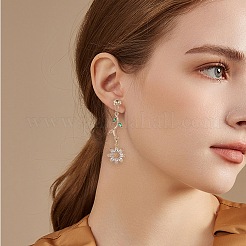 グリーン キュービックジルコニア フラワー オブ ライフ ダングル スタッド イヤリング  女性用304ステンレススチールドロップイヤリング  ゴールドカラー  46.5mm  ピン：0.7mm&nbsp;EJEW-TA00190