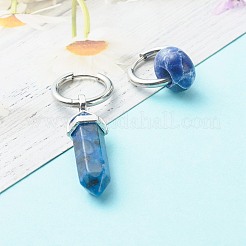 非対称ナチュラルミックスストーンフープピアス  rondele＆bullet  304ステンレススチール製イヤリングワイヤー付き  25mm  ピン：1mm&nbsp;EJEW-JE04597