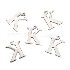 変色しにくい304ステンレススチールのアルファベットチャーム  ステンレス鋼色  文字.k  12x10x1mm  穴：1mm&nbsp;STAS-H122-K-P