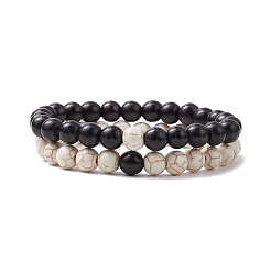 2шт. 2-х цветные синтетические бирюзовые браслеты с бусинами для женщин и мужчин&nbsp;BJEW-JB11551