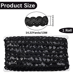 スパークルポリエステルパイレットレースリボン  服飾材料  ブラック  7/8インチ（23mm）  約14.22ヤード（13m）/ロール&nbsp;OCOR-WH20007-15A